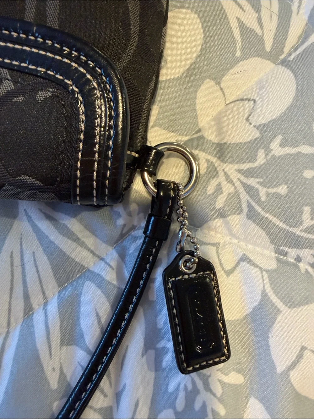 Coach Black Signature Turnlock Wristlet with Leather Trim